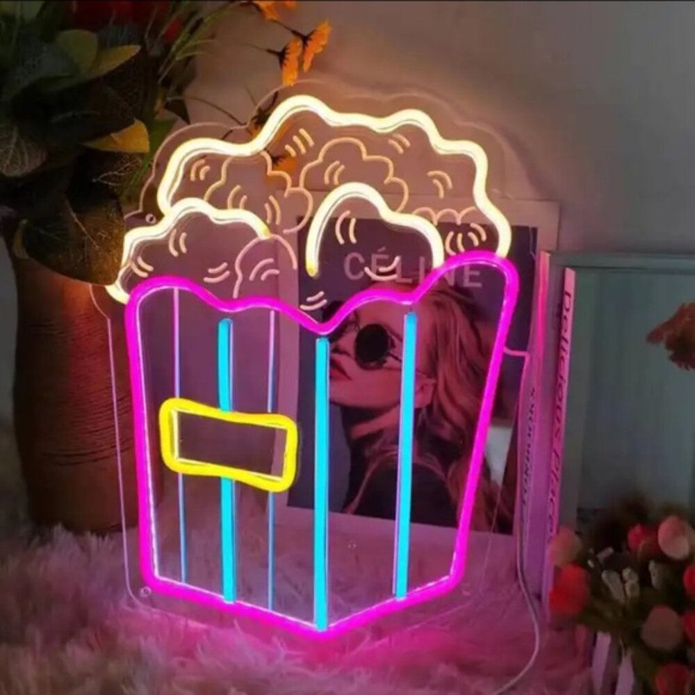 Popcorn Shaped Neon Sign Night Light USB Wall Hanging LED Decor Lamp